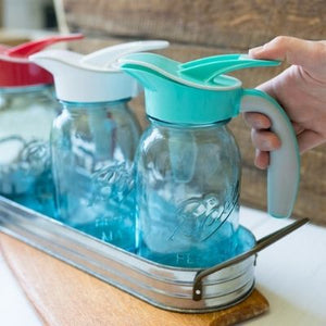 Blue mason jars with ergo spout - mason jar spout and handles